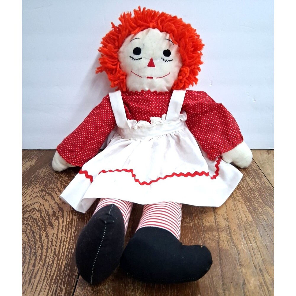 Vintage 1980s Raggedy Ann Doll Cloth Rag Doll 24" Embroidered Face Handmade